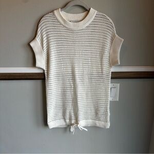 Varley White Mesh Corvallis Knit Short Sleeve Sweater Top Cotton